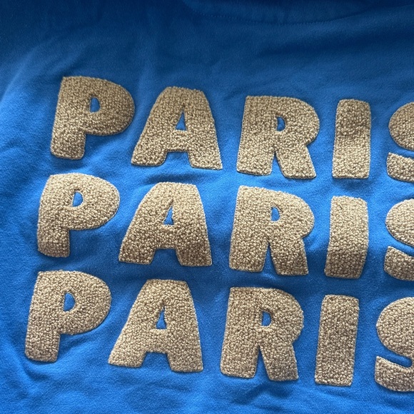 Electric Blue Crewneck Sweatshirt with White Sleeve Stripes - Picture 9 of 11